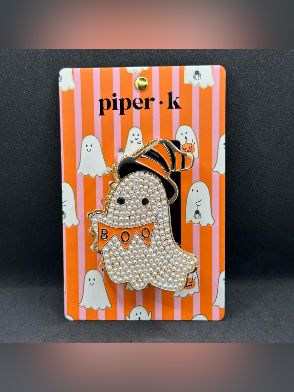 Piper K Pearl Ghost Halloween Hair Claw Clip Orange Witch Hat Boo Gold NWT